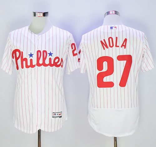 Phillies #27 Aaron Nola White(Red Strip) Flexbase Authentic Collection Stitched MLB Jersey